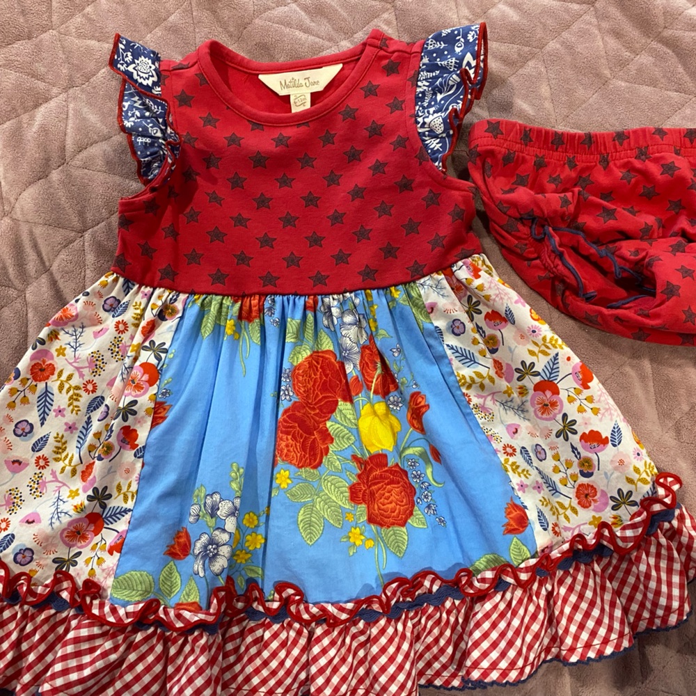 Matilda Jane baby girl dress size 6-12 months with matching blamers
